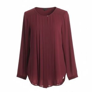 Babaton Aritzia Burgundy 100% Silk Long Sleeve Pleated Button Blouse Size Small